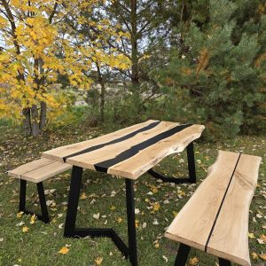 Baumkante Tisch Eiche Set