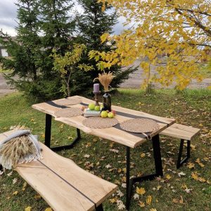 Set Esstisch aus Baumstamm