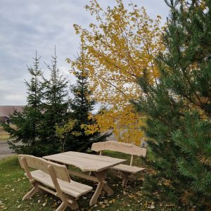 Garten Essgruppe wetterfest; Tisch mit Sitzbänken einzeln