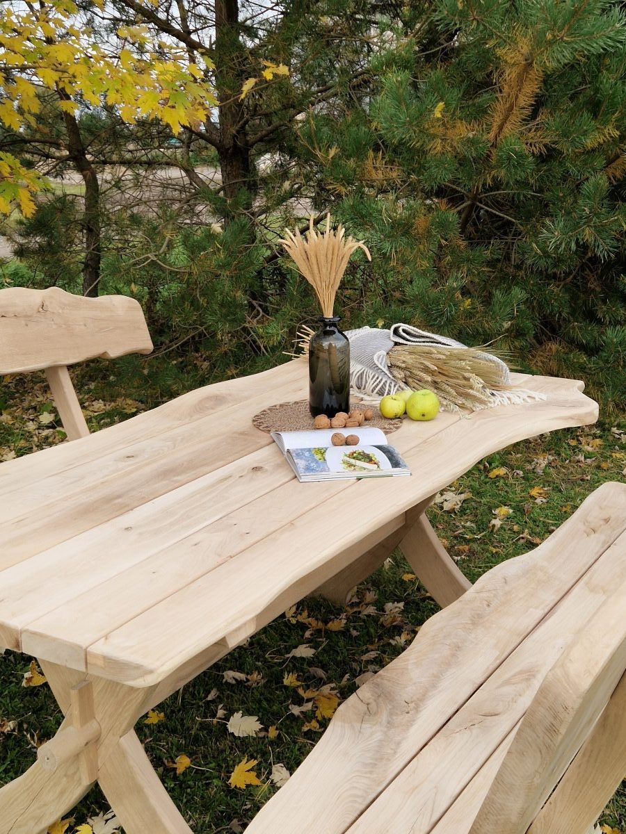 Outdoor Sitzgruppe mit Gartenbänken aus Holz wetterfest mit Rückenlehne